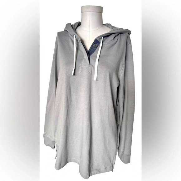 NWOT Lands End -Long Sleeve Heavyweight Jersey Button Hoodie with elbow patches - Picture 11 of 14